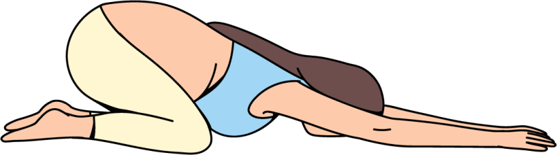 Position de l’enfant élargi (Balasana), yoga prénatal Illustration d’une femme enceinte en position de l’enfant élargi (Balasana), adaptée au yoga prénatal pour favoriser la détente