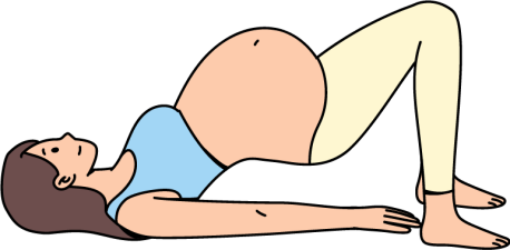 Position du pont (bridge pose), yoga prénatal Illustration d’une femme enceinte réalisant la posture du pont (bridge pose) en yoga prénatal
